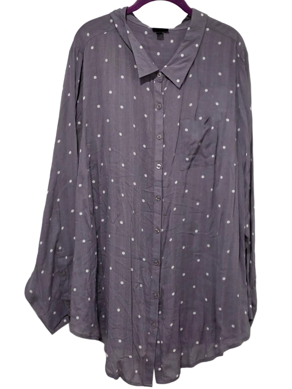 Torrid Dark Lilac Polka Dot Button Front Tunic Blouse